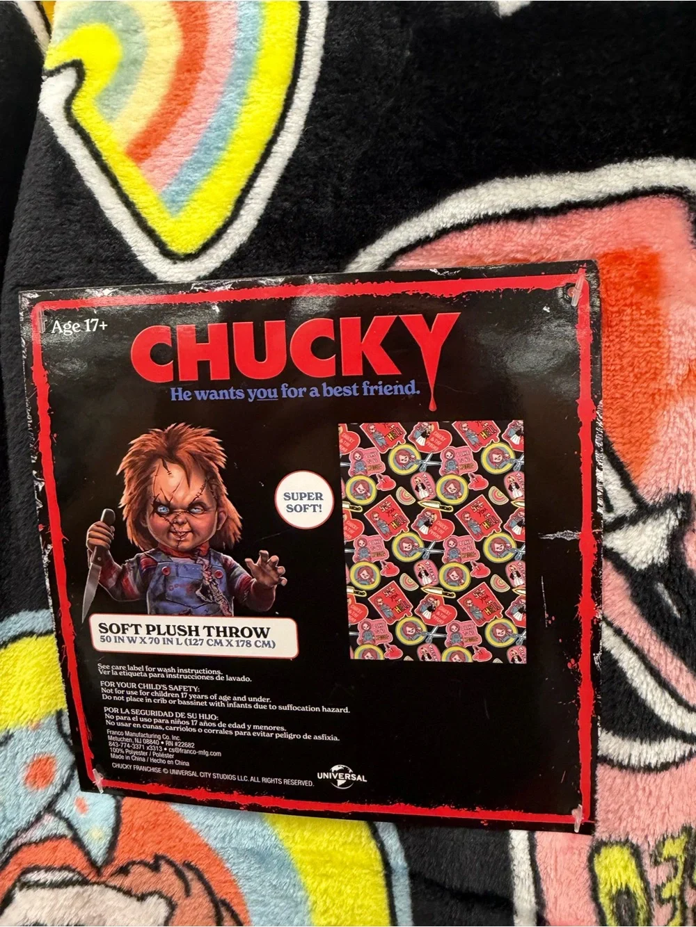 Chucky Black Multi-Color throw blanket